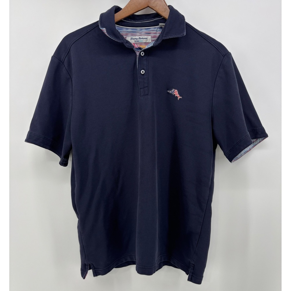 Tommy Bahama IslandZone Polo Shirt Men's Medium Navy Blue Supima Cotton Blend